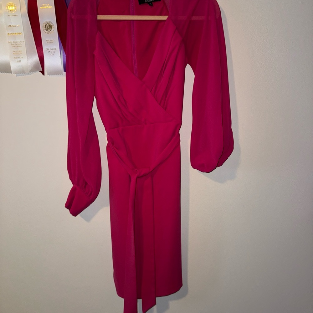 Badgley Mischka Red Wrap Cocktail Dress with Bishop Sleeves